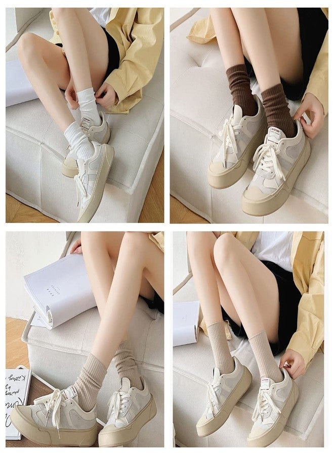 MarJunSep Women’s Crew Socks Cute Loafer Neutral Cotton Slouchy Boot Dress Socks Women Girls Granola Essentials White Black 6 Pairs - Image 4